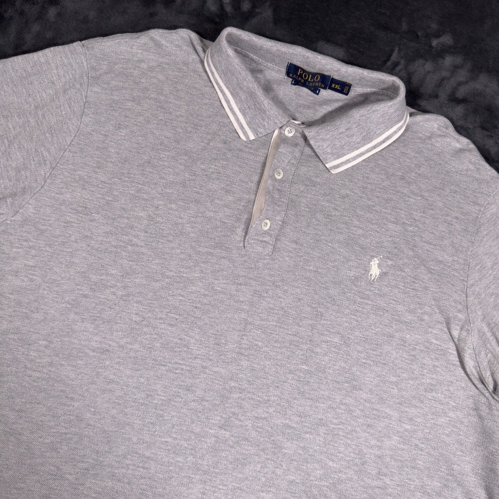 Polo Ralph Lauren Polo Shirt Mens XXL Gray Custom Fit Short Sleeve Stripe Collar